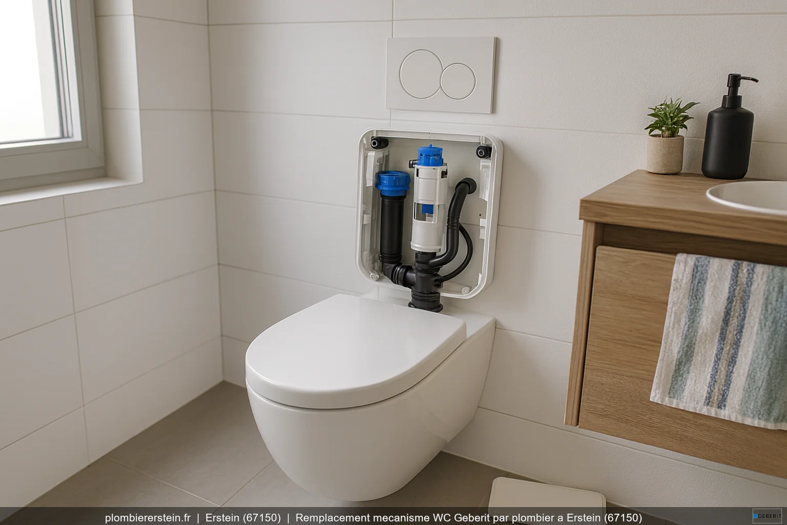 Remplacement mecanisme WC Geberit par plombier a Erstein (67150)