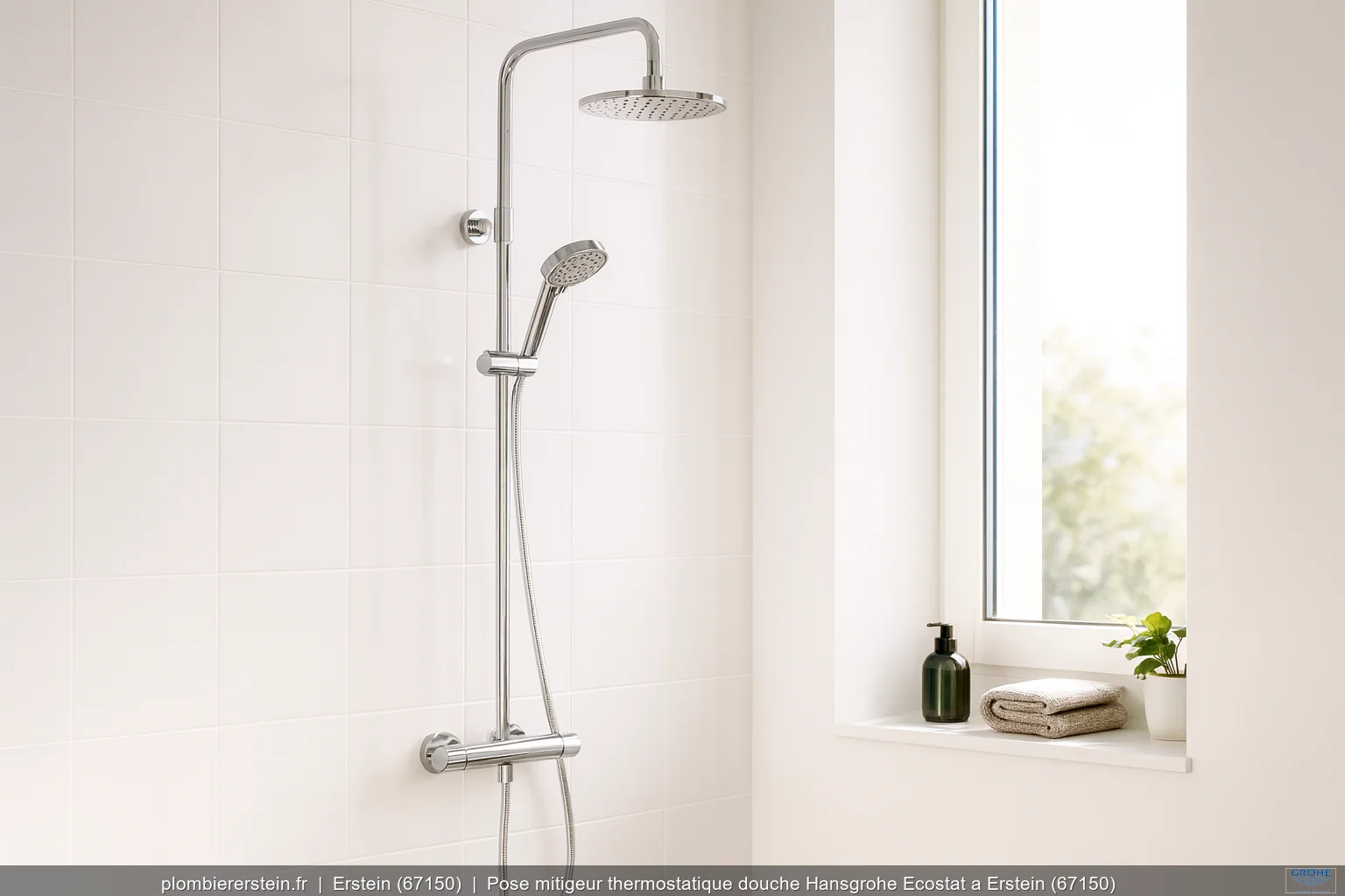 Pose mitigeur thermostatique douche Hansgrohe Ecostat a Erstein (67150)